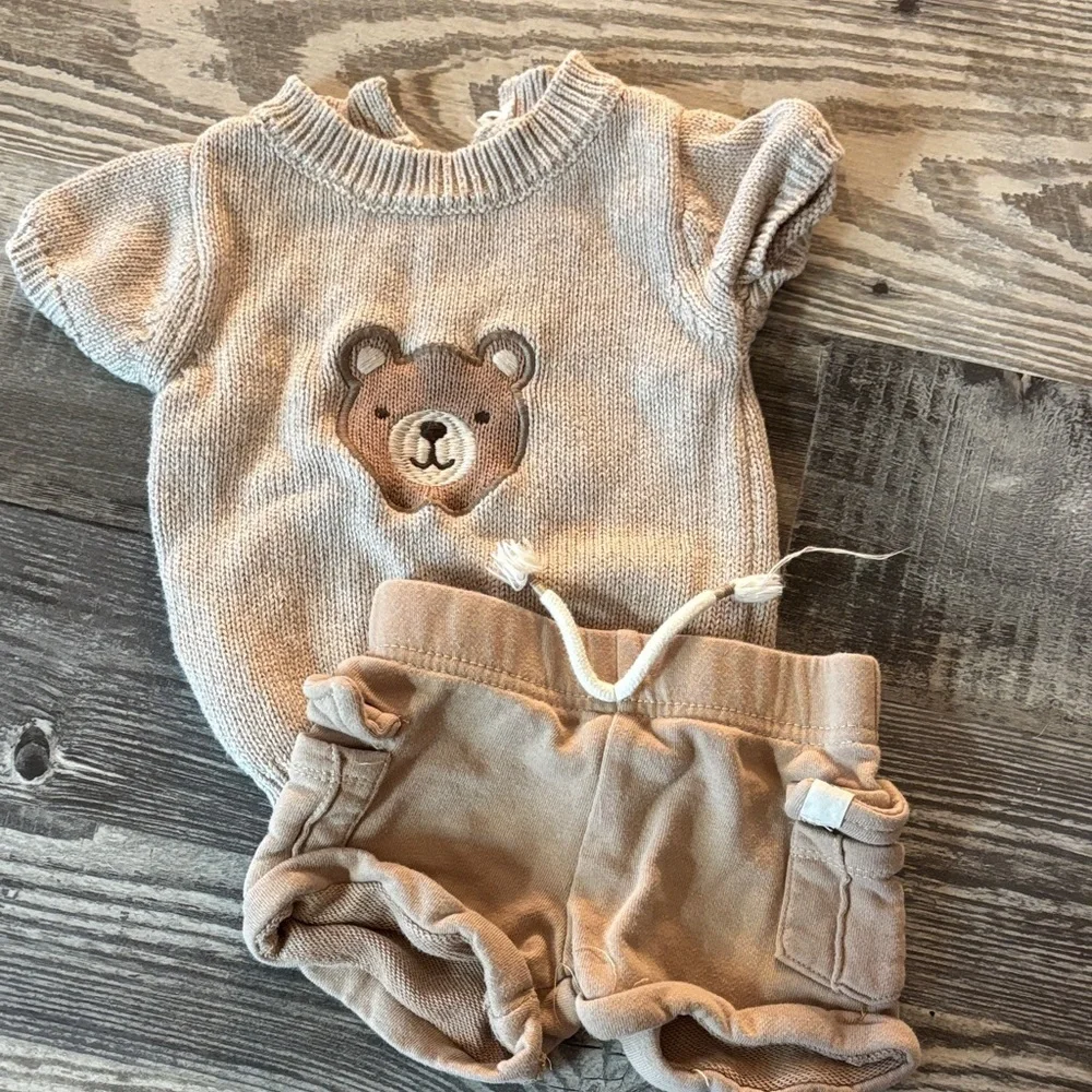 Cozy Beige Bear Knit Diaper Cover Set